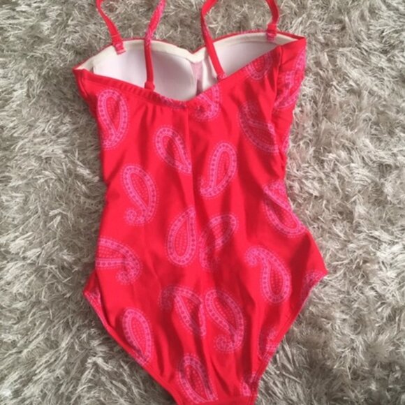 NEW! BODEN SORRENTO One Piece SWIMSUIT Red Paisley Size 8 Bandeau Style - Picture 6 of 8